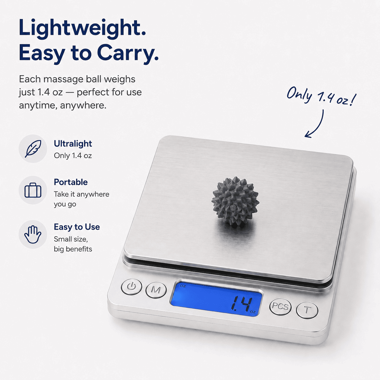 NeoYoon ball on a digital scale showing 1.4 ounces